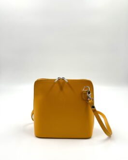 Малка дамска чанта през рамо от естествена кожа в жълто 404