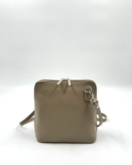 Малка дамска чанта през рамо от естествена кожа в цвят визон 404