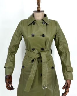 Дамски шлифер от естествена агнешка кожа в зелено