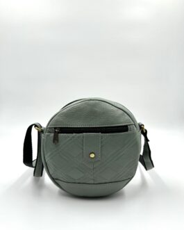 Кръгла дамска чанта от естествена кожа в зелено 9224