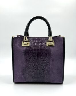 Дамска чанта с ефектна кроко щампа в лилаво 01139