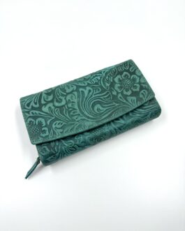 Дамски портфейл на цветя от естествена кожа в зелено 0746