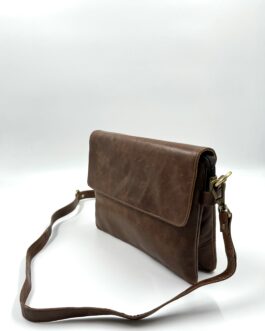 Дамска чанта през рамо от естествена кожа в кафяво 03015