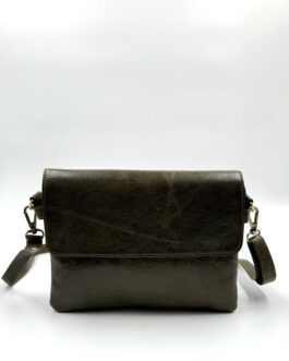 Дамска чанта през рамо от естествена кожа в зелено 03016