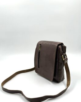 Мъжка чанта през рамо от естествена кожа в тъмнокафяво 0020-2