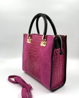Дамска чанта с ефектна кроко щампа в цвят фуксия 01139