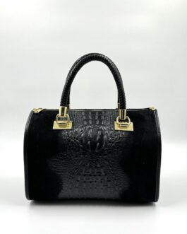 Дамска чанта тип куфарче от естествена кожа в черно 0366