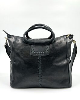 Голяма дамска чанта от естествена кожа в черно 821