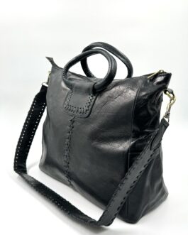 Голяма дамска чанта от естествена кожа в черно 821