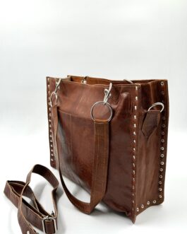 Голяма дамска чанта от естествена кожа в кафяво 0553-1