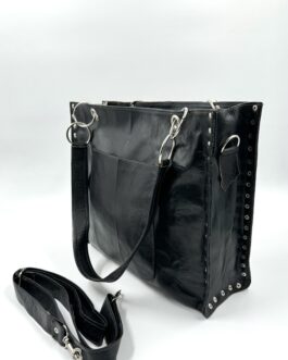 Голяма дамска чанта от естествена кожа в черно 0553-1