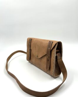 Винтидж чанта през рамо от естествена кожа в натурално кафяво 0399