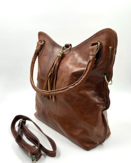 Голяма дамска чанта от естествена кожа в кафяво 4470