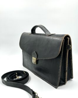 Голяма мъжка чанта от естествена кожа тип куфарче в черно 309