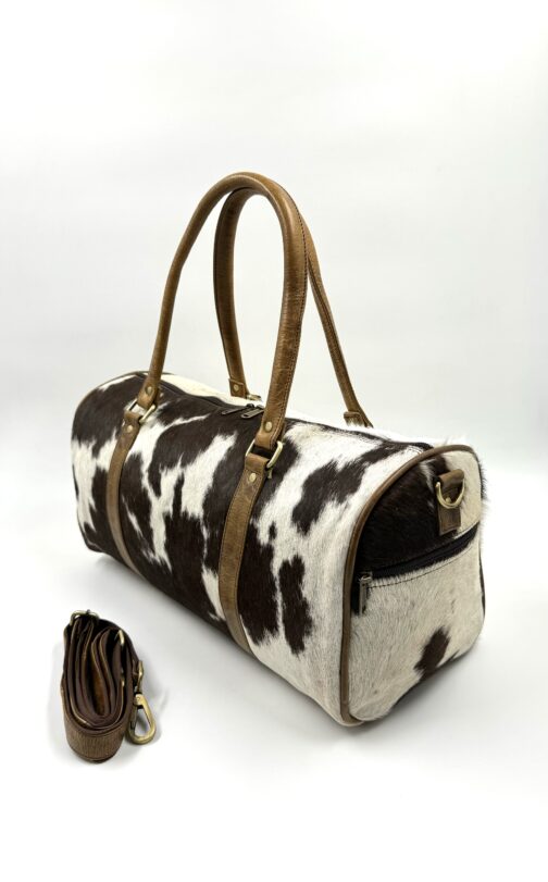 чанта за стилна дама, кожена пътна чанта естествена кожа с косъм