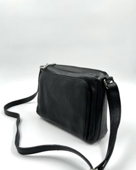 Дамска чанта през рамо от естествена кожа в черно 0540