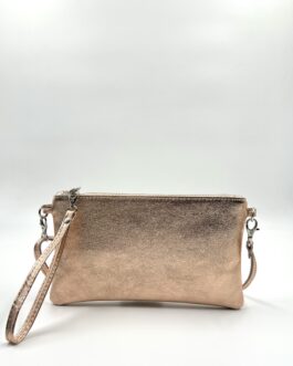 Дамска чанта тип плик от естествена кожа в цвят розово злато 101