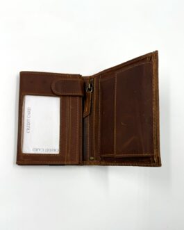Луксозен мъжки вертикален портфейл от естествена кожа в кафяво 8803