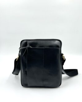 Мъжка чанта през рамо от естествена кожа в черно 004
