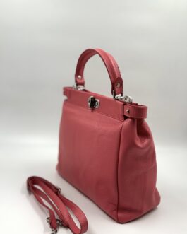 Дамска чанта от естествена кожа в цвят корал 0111