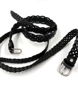 Марокански плетен колан от естествена кожа в черно 010