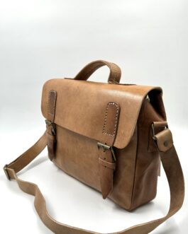 Голяма винтидж чанта от естествена кожа в натурално кафяво 0189