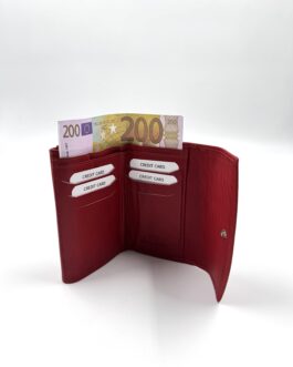 Дамски компактен портфейл от естествена кожа в червено 7