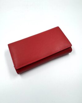Голям дамски портфейл от естествена кожа в червен цвят 1-796