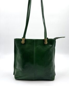 Дамска чанта- раница от естествена кожа в зелено 8772