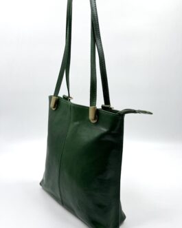 Дамска чанта- раница от естествена кожа в зелено 8772