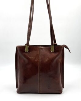 Дамска чанта- раница от естествена кожа в тъмнокафяво 8772