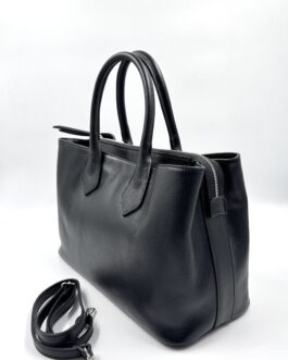 Голяма дамска чанта от естествена кожа в черно 5610