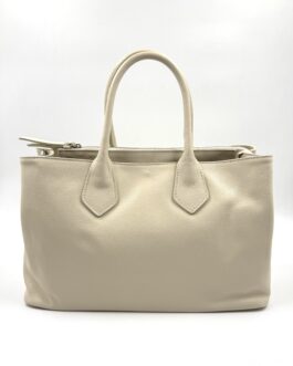 Голяма дамска чанта от естествена кожа в цвят ванилия 5610