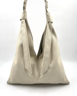 Дамска торба от естествена кожа в цвят ванилия 7557