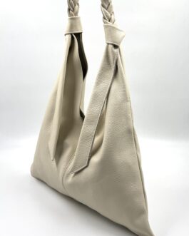 Дамска торба от естествена кожа в цвят ванилия 7557