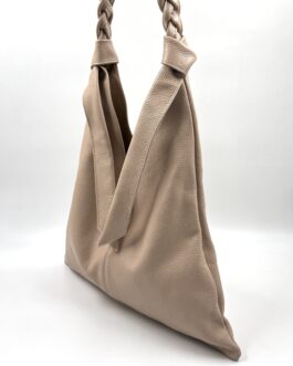 Дамска торба от естествена кожа в цвят пудра 7557