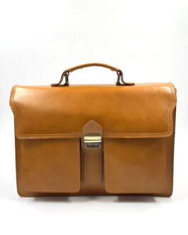 Унисекс голяма бизнес чанта от естествена кожа в цвят тиква 70478