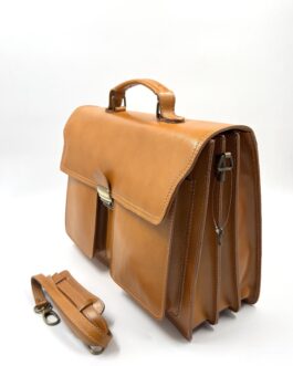 Унисекс голяма бизнес чанта от естествена кожа в цвят тиква 70478