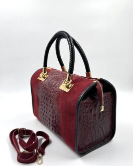 Дамска чанта тип куфарче от естествена кожа в тъмночервено 0366