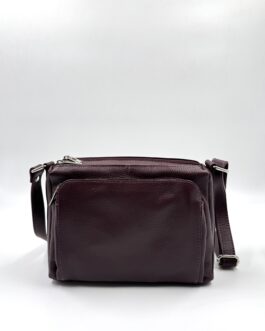 Дамска чанта през рамо от естествена кожа в цвят бордо 0540