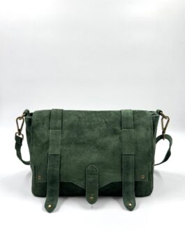 Дамска чанта през рамо от естествен велур в зелено 1237