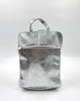 Дамска раница от естествена кожа в сребристо 363