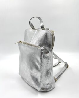 Дамска раница от естествена кожа в сребристо 363