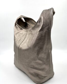 Дамска торба от естествена кожа в цвят старо злато 3399