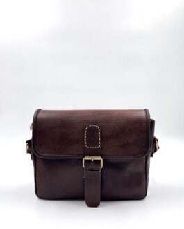 Унисекс мароканска чанта през рамо от естествена кожа в тъмнокафяво 05350