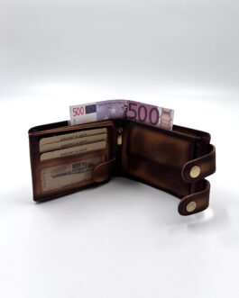 Мъжки портфейл от естествена кожа с камион в кафяво