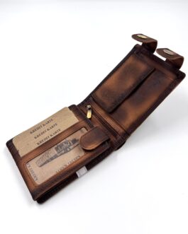 Мъжки портфейл от естествена кожа с камион в кафяво