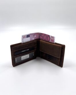 Мъжки портфейл от естествена Хънтър кожа в кафяво 10-539