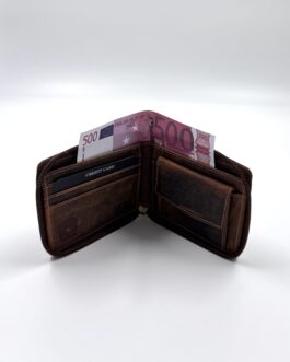 Мъжки портфейл с цип от естествена Хънтър кожа в кафяво 10-994