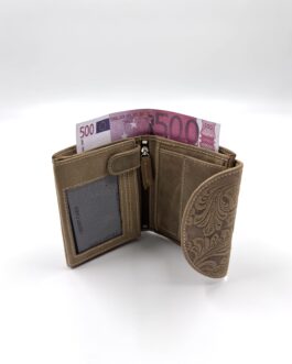 Компактен дамски портфейл на цветя от естествена кожа в бежово 397